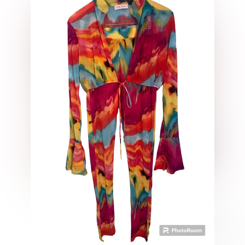 Colorful Annes Apparel Pants And Crop Top Set Beach Boho Size L